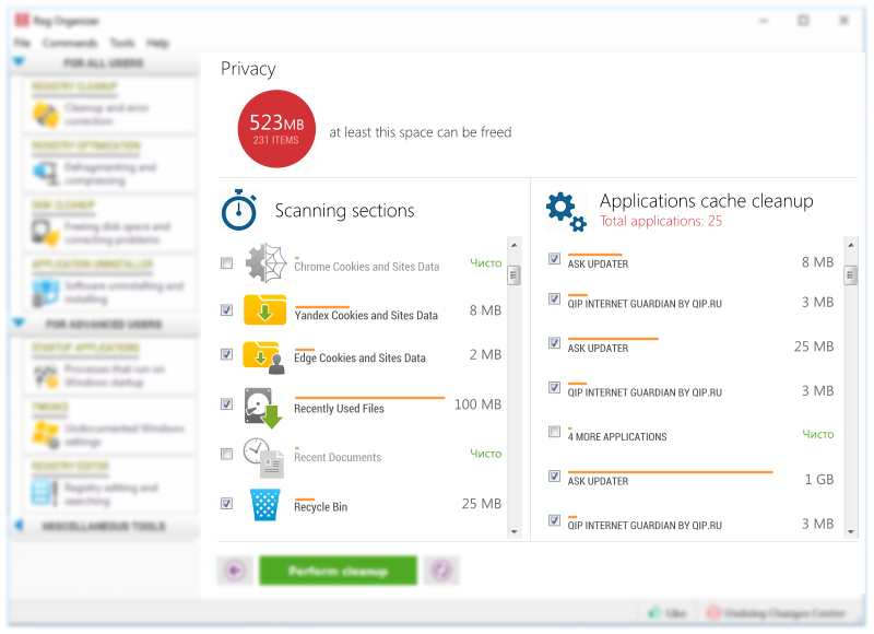 Interface design for Reg Organizer by Chemtable Software