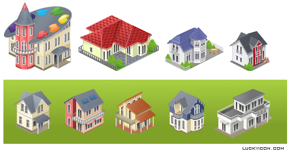 Set of illustrations of houses for the website flamap.de